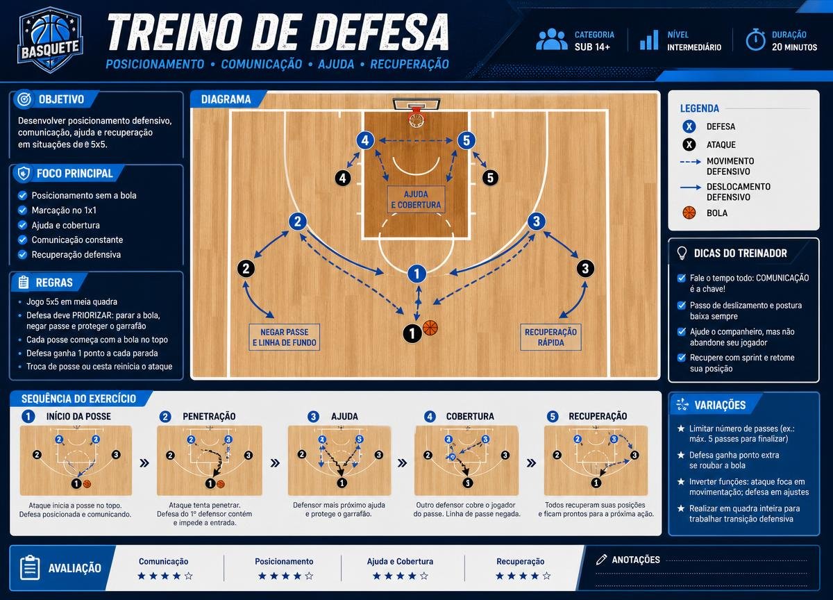 Infográfico de exercício de treino de defesa